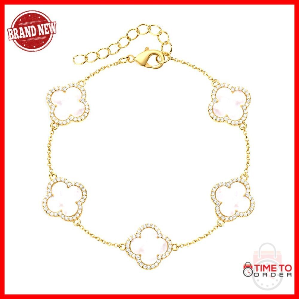 Gold Clover Charm Bracelet Elegant Minimal Chic Beaded Chain Jewelry Gift